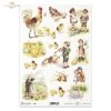 spring, Easter, spring motifs, easter motifs, retro, vintage, children, village, hens, rooster, chicks, chickens,